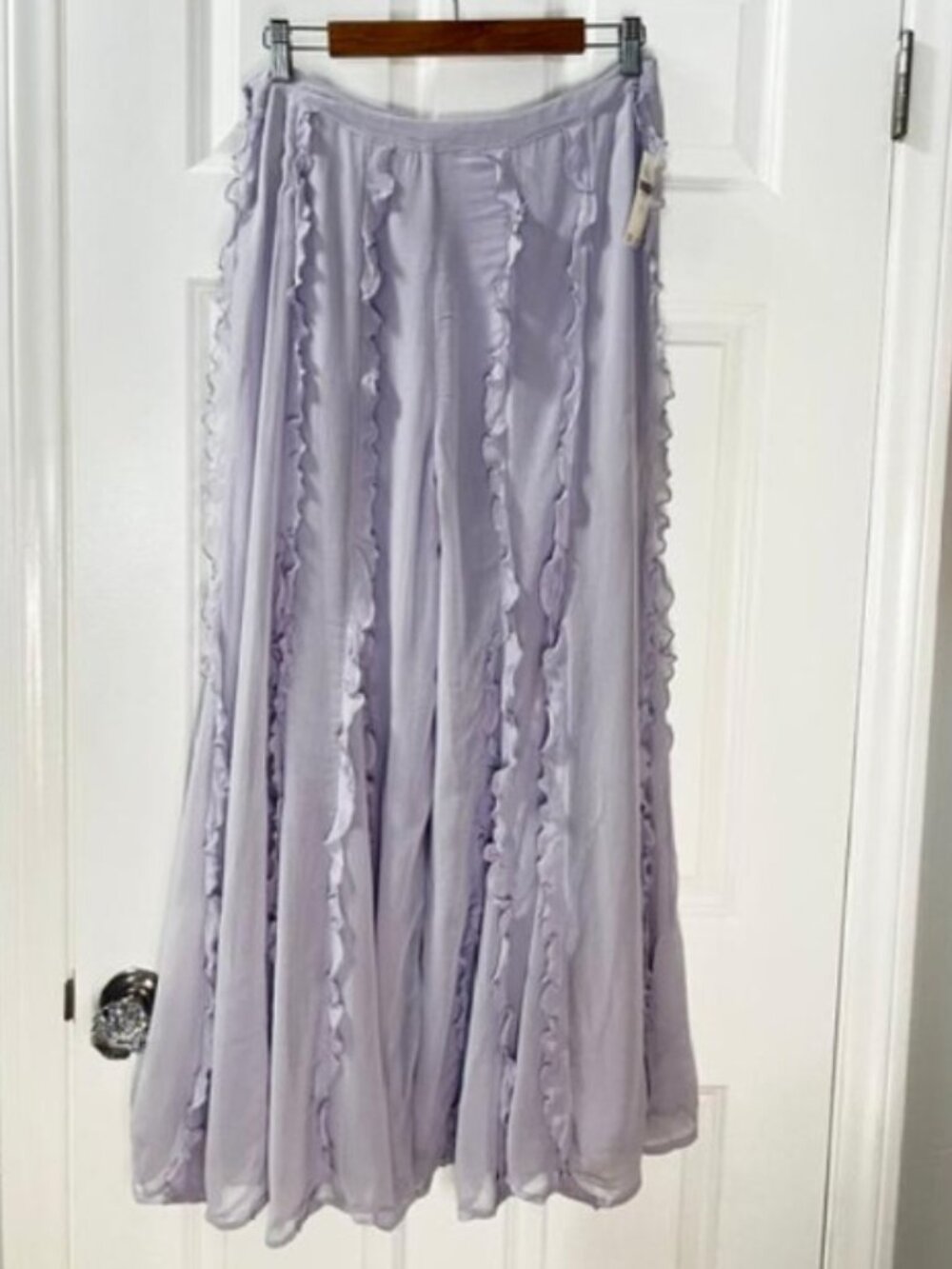 By Anthropologie Sheer Ruffle Flare Pants in Lavender – Size 6 – NWT - Picture 6 of 10